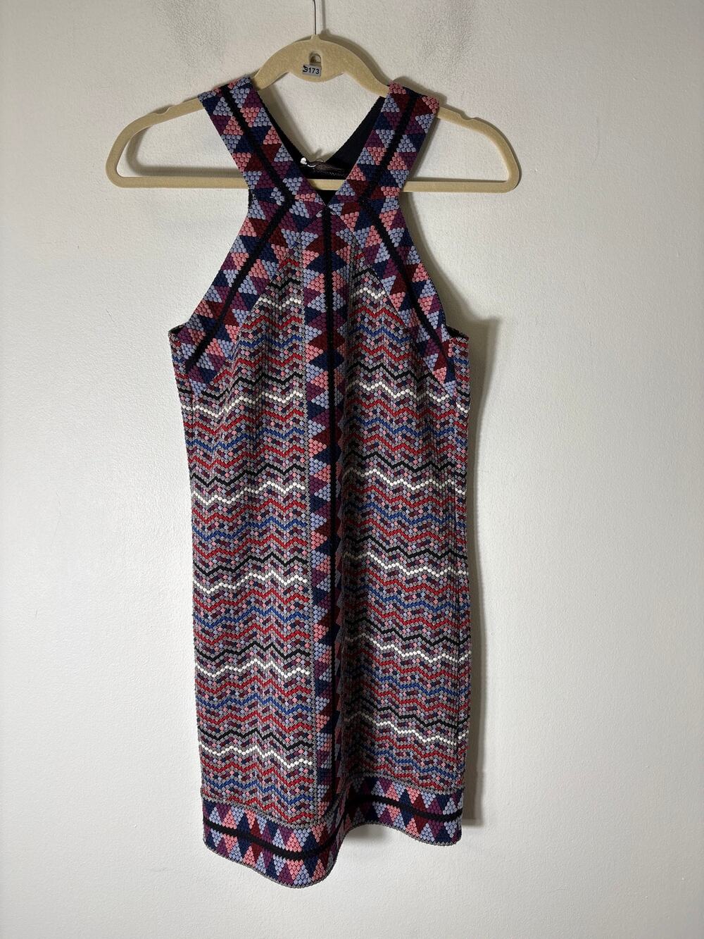 BCBG Maxazria Blue Geometric Sleeveless Knee Length Dress Sz XS